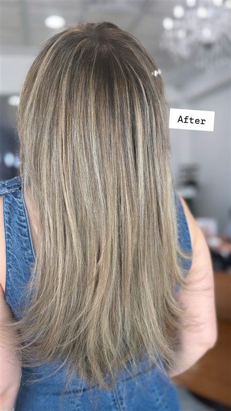 Long blonde color with soft dimension
