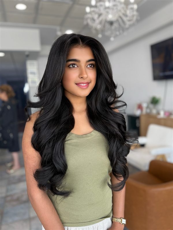 Long black hair with volume and curls