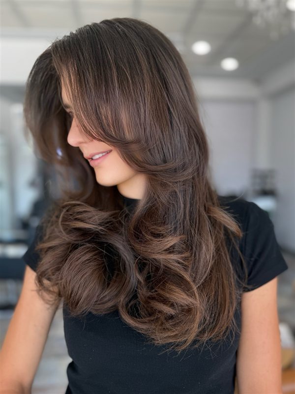 Face-framing brunette layers